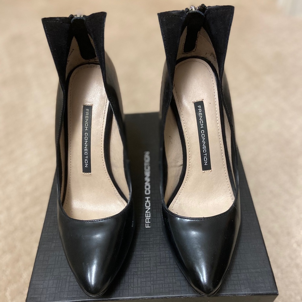 Black leather French Connection pumps